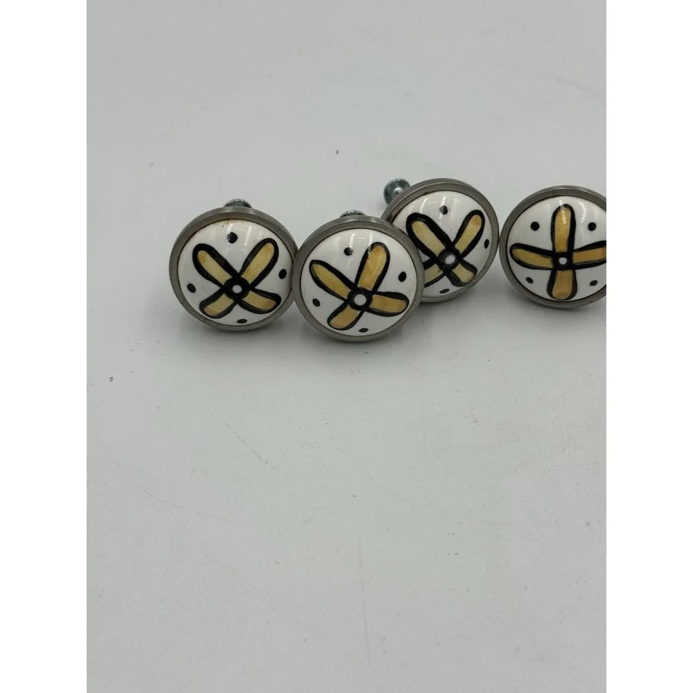 Decorative Yellow/White‎ Flower Knobs for Cabinet or Furniture Set of 4